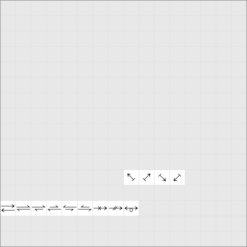Unicode characters 1F800-1F8FF in the Radical font