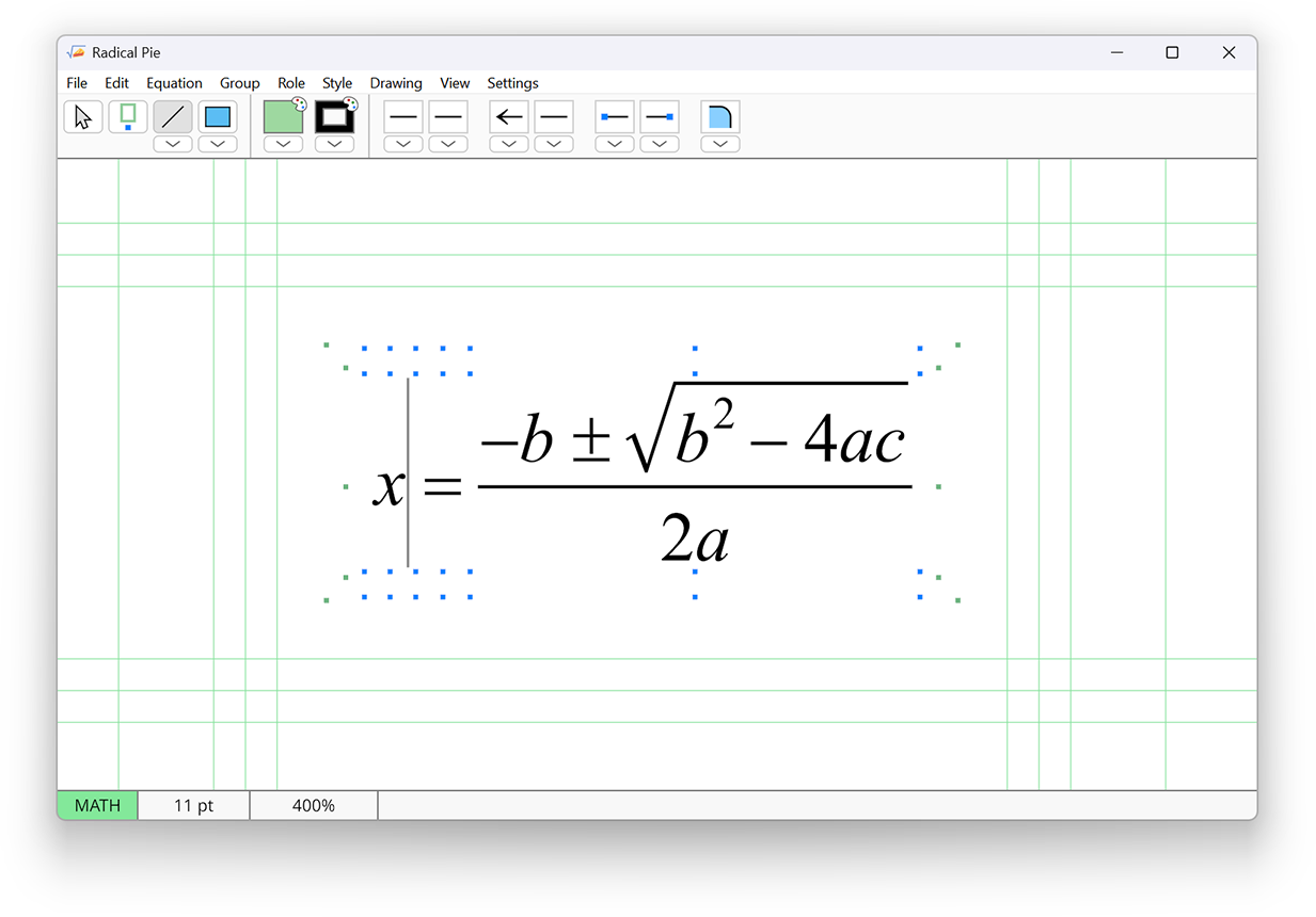 Anchors in the Radical Pie equation editor