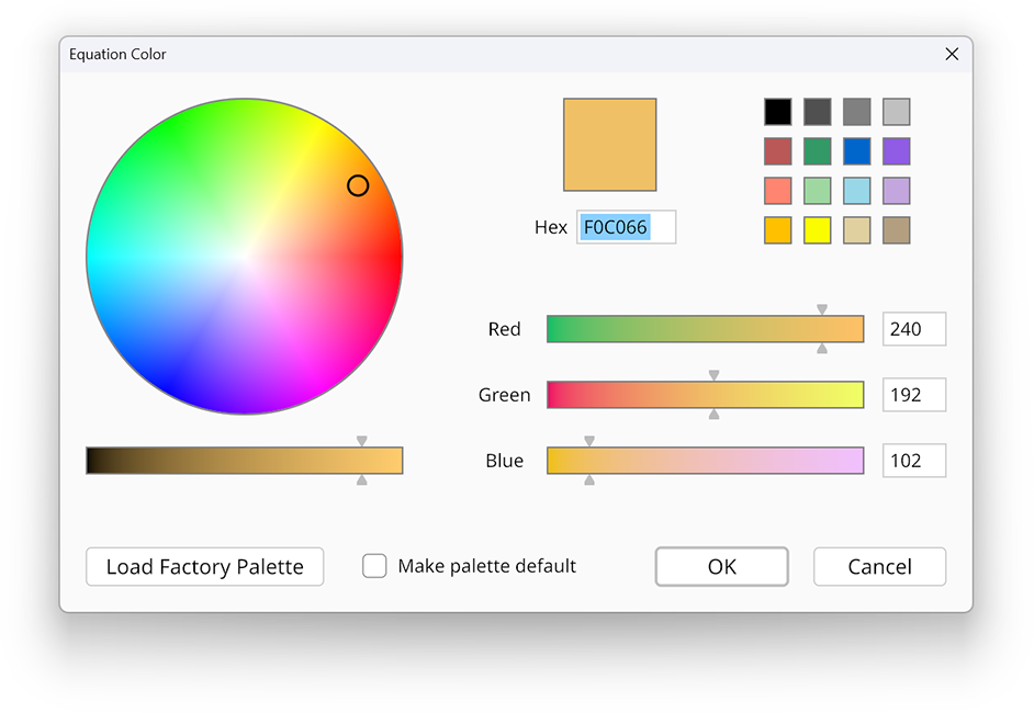 Color picker dialog in the Radical Pie equation editor