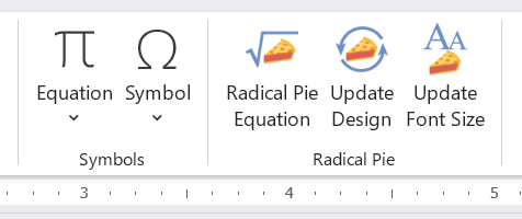 Microsoft Word ribbon icons for the Radical Pie equation editor