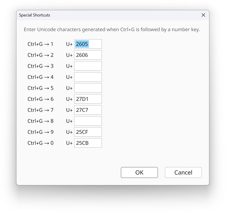 Special shortcuts dialog in the Radical Pie equation editor